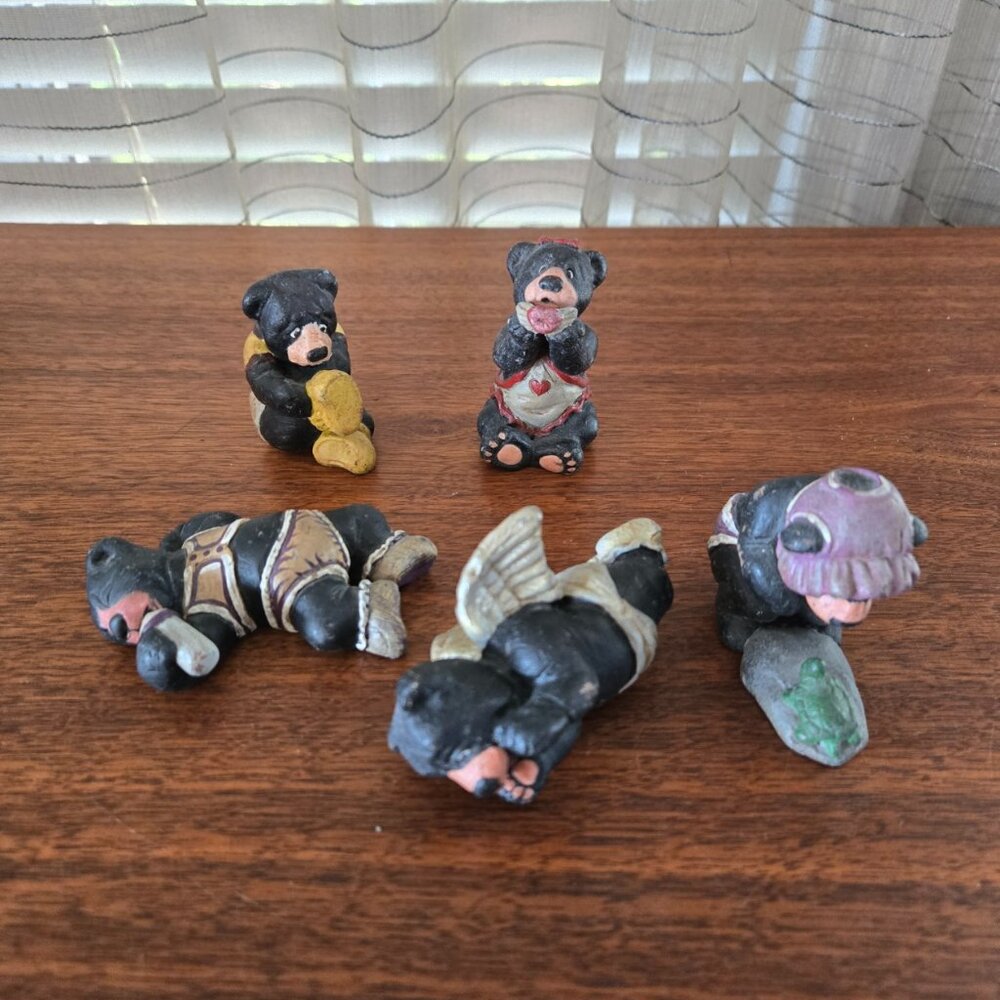 Set of 5 Martine Gagnon Baby Bears, Vintage Figurines Made in Canada 3.5" signed